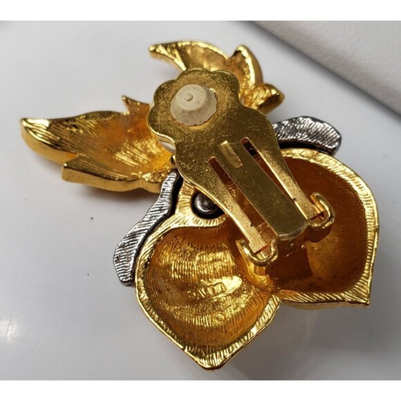 Vintage 1990's AVON Large Gold Silver Tone Acorn Leaves Clip on Earrings - Picture 10 of 11